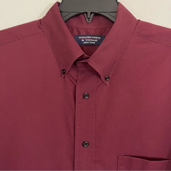 Roundtree & Yorke Easy Care Men’s Button Down ShortSleeve Shirt SizeLarge Maroon - Picture 1 of 10
